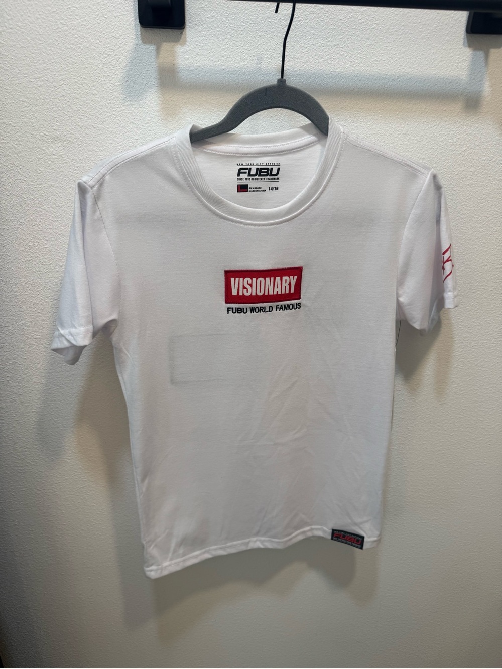 FUBU White Tee with Red "Visionary" Chest Graphic